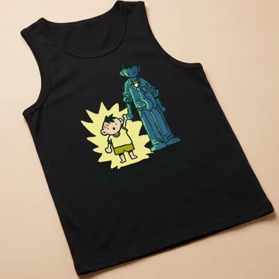 Kawaii illustration of a child and an adult with text 'What went wrong? - ask my inner child.' — printed on a tank top