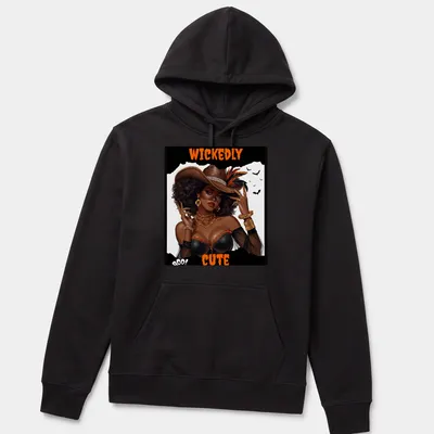 Vibrant Halloween character with a hat and accessories on a — printed on a unisex hoodie