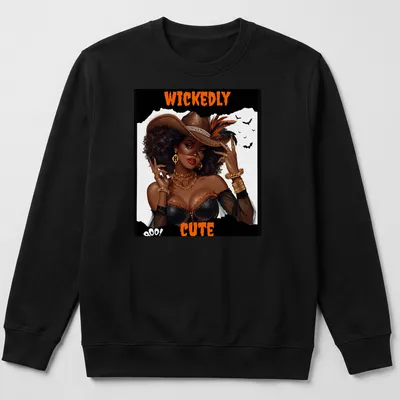 Vibrant Halloween character with a hat and accessories on a — printed on a unisex sweatshirt