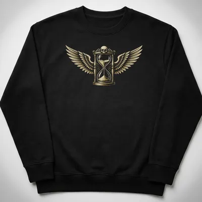 Winged hourglass with a skull in a detailed vintage style on a — printed on a unisex sweatshirt