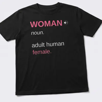 Modern typography t-shirt with the definition of woman in pink and white