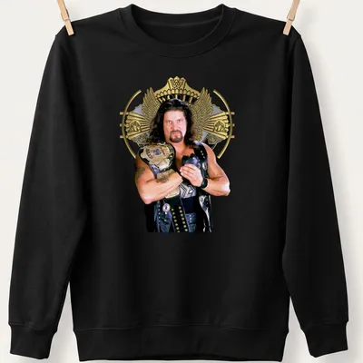 Photographic T-shirt featuring a wrestler holding a championship belt in black, gold, and white. — printed on a unisex sweatshirt