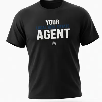 Bold typography shirt for local real estate agents in blue and white