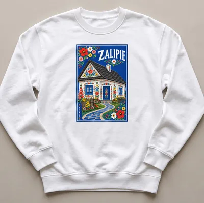 Colorful floral cottage T-shirt featuring the text Zalipie Poland — printed on a unisex sweatshirt